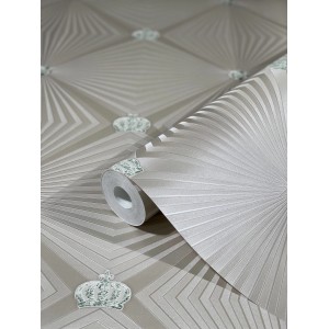 Glööckler Vliestapete Imperial Rauten Beige mit Krönchen, Rolle