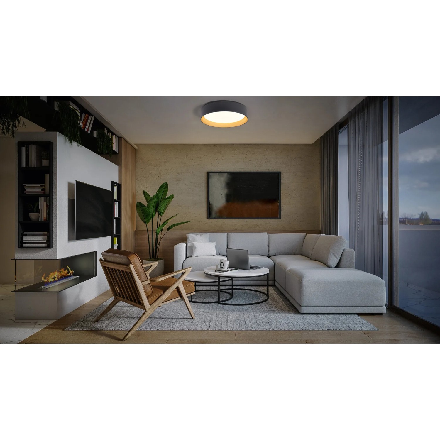 Ledvance Smart+ WiFi Deckenleuchte Orbis, schwarz-gold, Ø 45 cm im Wohnzimmer.