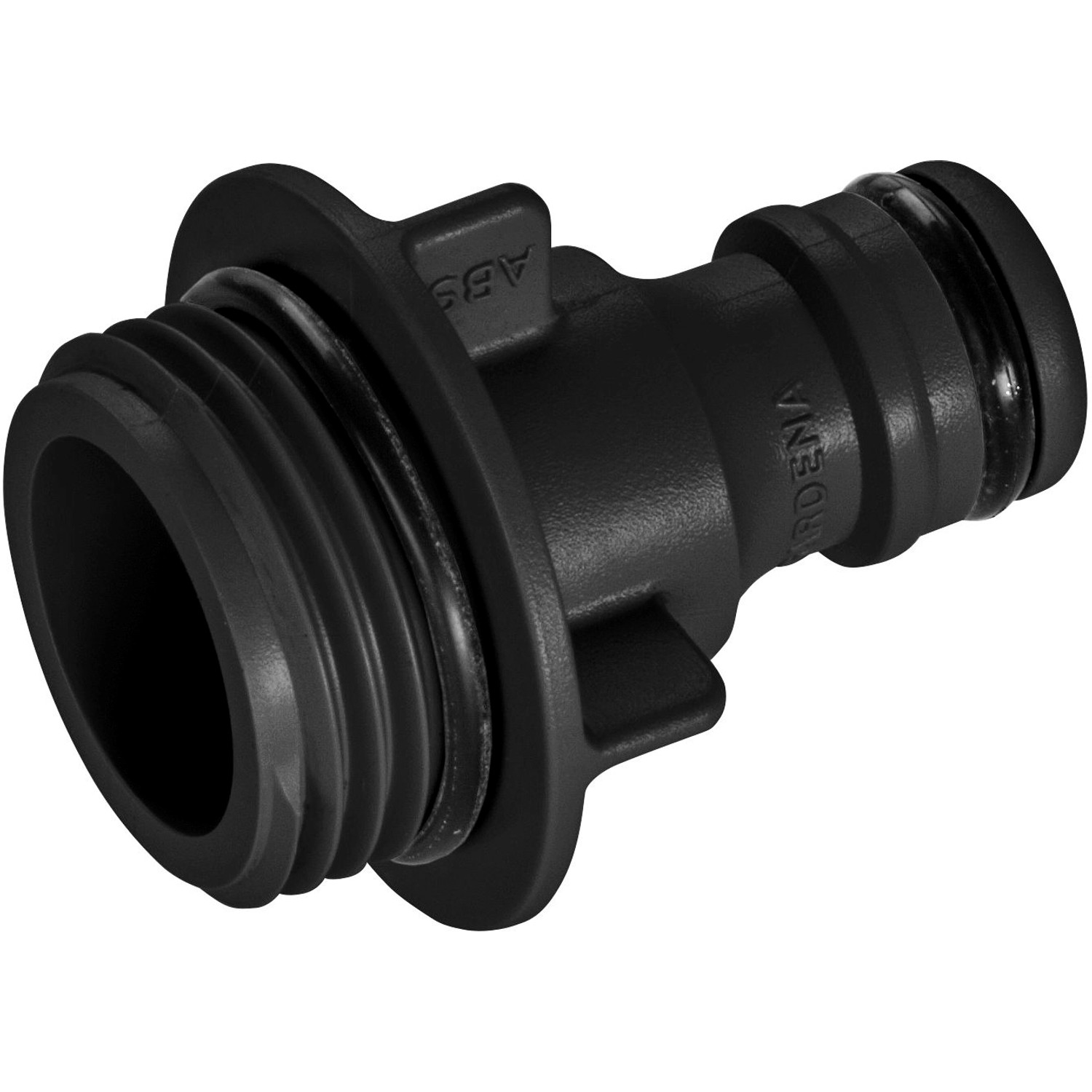 Schwarzes Gardena Regner-Anschlussstück für Bewässerungsgeräte.
