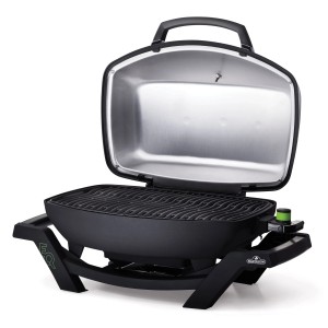 Mobiler Napoleon Elektrogrill TravelQ PRO 285E mit geöffnetem Deckel und Grillrost.
