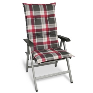 Beautissu Hochlehner-Auflage Sunny RK, 4er Set, 120x50x6cm, Bordeaux kariert für Gartenstuhl.