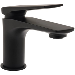 AquaSu Waschtischarmatur Orva, Schwarz Tief, mit Schaftventil. Moderne Badarmatur.