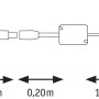 Schemazeichnung Paulmann MaxLED Flow Basis-Set: 5m RGB LED-Streifen mit Zubehör und Maßangaben.