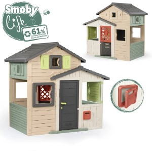 Smoby Life Spielhaus Evo Friends mit Steinoptik, 162x175x114cm, für Kinder ab 3 Jahren.