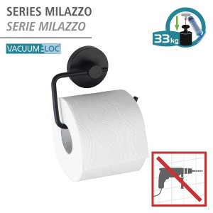 Wenko Toilettenpapierhalter Milazzo Vacuum-Loc Schwarz, offener Rollenhalter zur Wandmontage ohne Bohren.