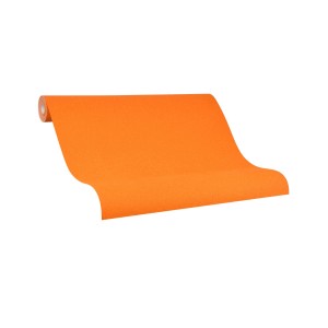 Orange Vliestapete von Marburg, Uni-Design, Rolle teilweise abgerollt.