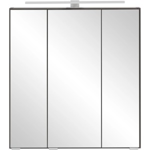 Held Möbel 3D-Spiegelschrank Trient, 60 cm, Graphitgrau. Bad Spiegelschrank mit drei Spiegeltüren und Aufsatzleuchte.