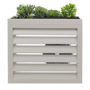 Grau-weiße MCW Verkleidung für Klimaanlage/Wärmepumpe mit Pflanzkasten (80x90x38cm).