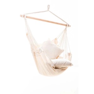 Jet-Line Hängesitz Relax IV in Beige mit Holzaufhängung und Zwei Kissen