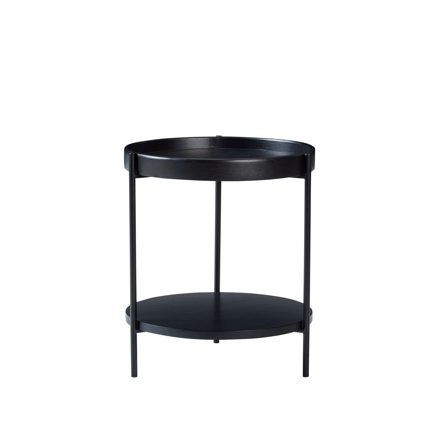 okwish Couchtisch mit Massivholz Metall Wohnzimmer 2-stöckig Rundtisch 44x44x48cm Schwarz_4