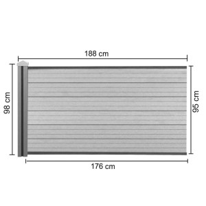 Graues WPC-Sichtschutz Erweiterungselement niedrig (1,88m) mit Pfosten und Paneelen. Zaun-System Savoie.