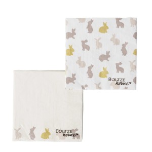 Boltze Servietten Tinka mit Hasenmuster, beige/weiß, 20 Stück für Tischdeko.