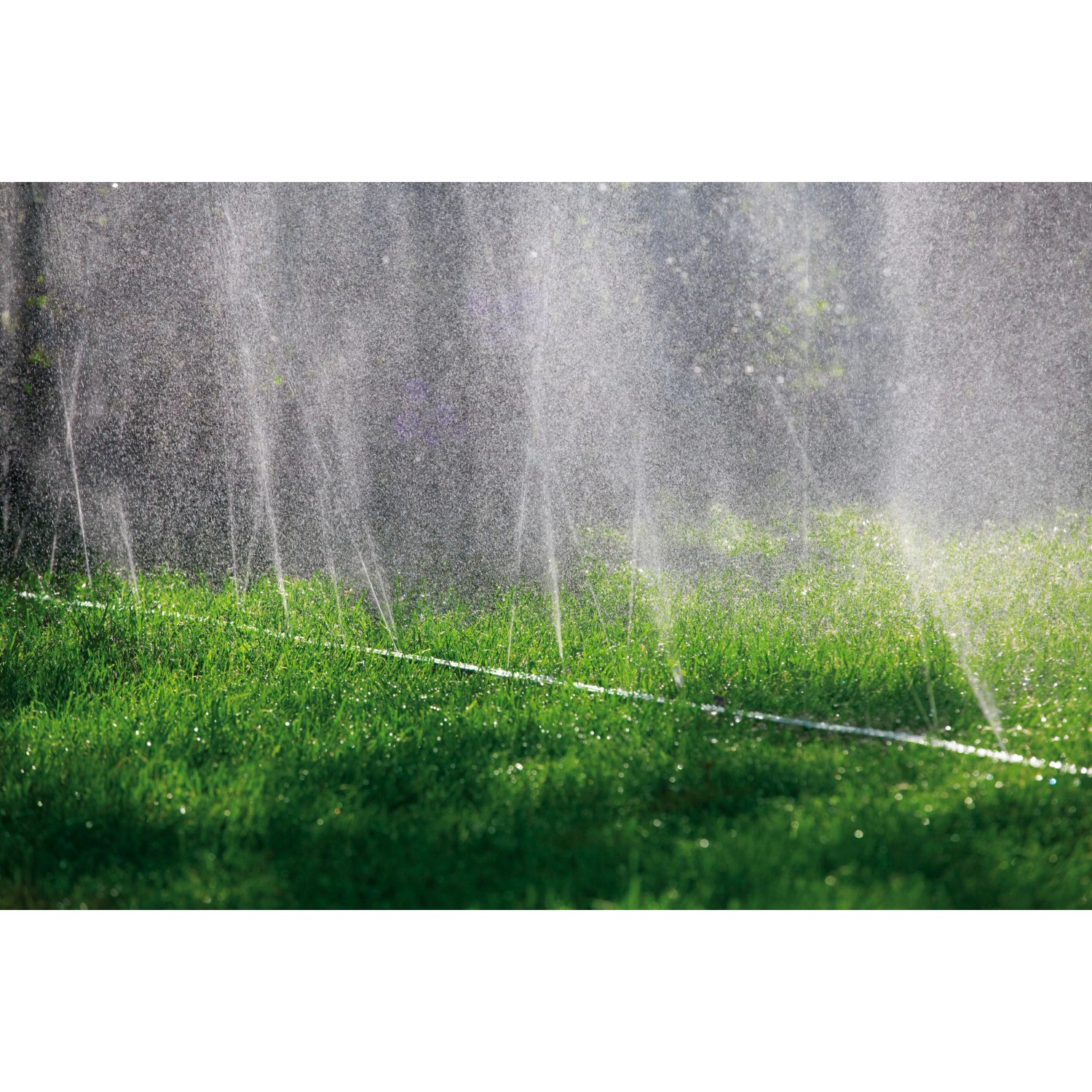 Gardena Schlauch-Regner 15m bewässert Rasen mit feinem Sprühregen.