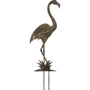 Goldener Gartenstecker Flamingo, 90 cm hoch, aus Metall für Gartendekoration.