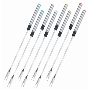 Silva Homeline Fondue-Set: 8 Edelstahl-Gabeln mit farbigen Enden.