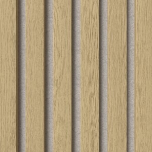 Akustikpaneel Muster Eiche hell, foliert, mit grauem Filz. Detailansicht der Holzstruktur.