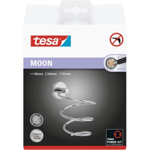 Tesa Fönhalter Moon in Edelstahloptik zur Wandmontage ohne Bohren.