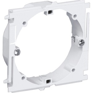 Weißer E2 Elektro Geräte-Einbaurahmen für Brüstungskanal, geeignet für Standard Schalt- und Steckgeräte.