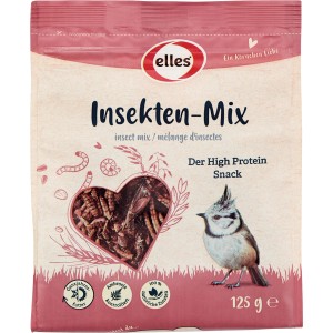 Elles Insekten-Mix für Wildvögel, 125g Packung mit Insekten als Ergänzungsfutter.