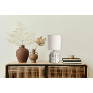 Näve Tischleuchte Folio, Keramik weiß mit Muster, ca. 27,5 cm hoch. Design-Tischlampe.