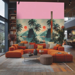 A.S. Creation Fototapete Strand Bucht in Blau-Rot (1,59x2,8m) im Wohnzimmer.