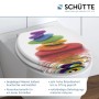 Schütte WC-Sitz Colorful Stones mit Absenkautomatik auf WC-Becken, Motiv Steine in Regenbogenfarben.