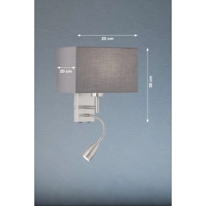 Moderne Fischer & Honsel Wandleuchte Dream mit grauem Stoffschirm und flexiblem LED-Lesearm.
