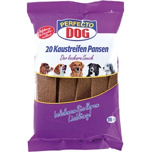 Verpackung Perfecto Dog Kaustreifen Pansen, 20 Stück. Hunde-Snack zur Belohnung.