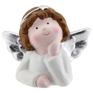 Weihnachts-Deko Engel aus Keramik 10 cm x 9 cm Weiß-Silber