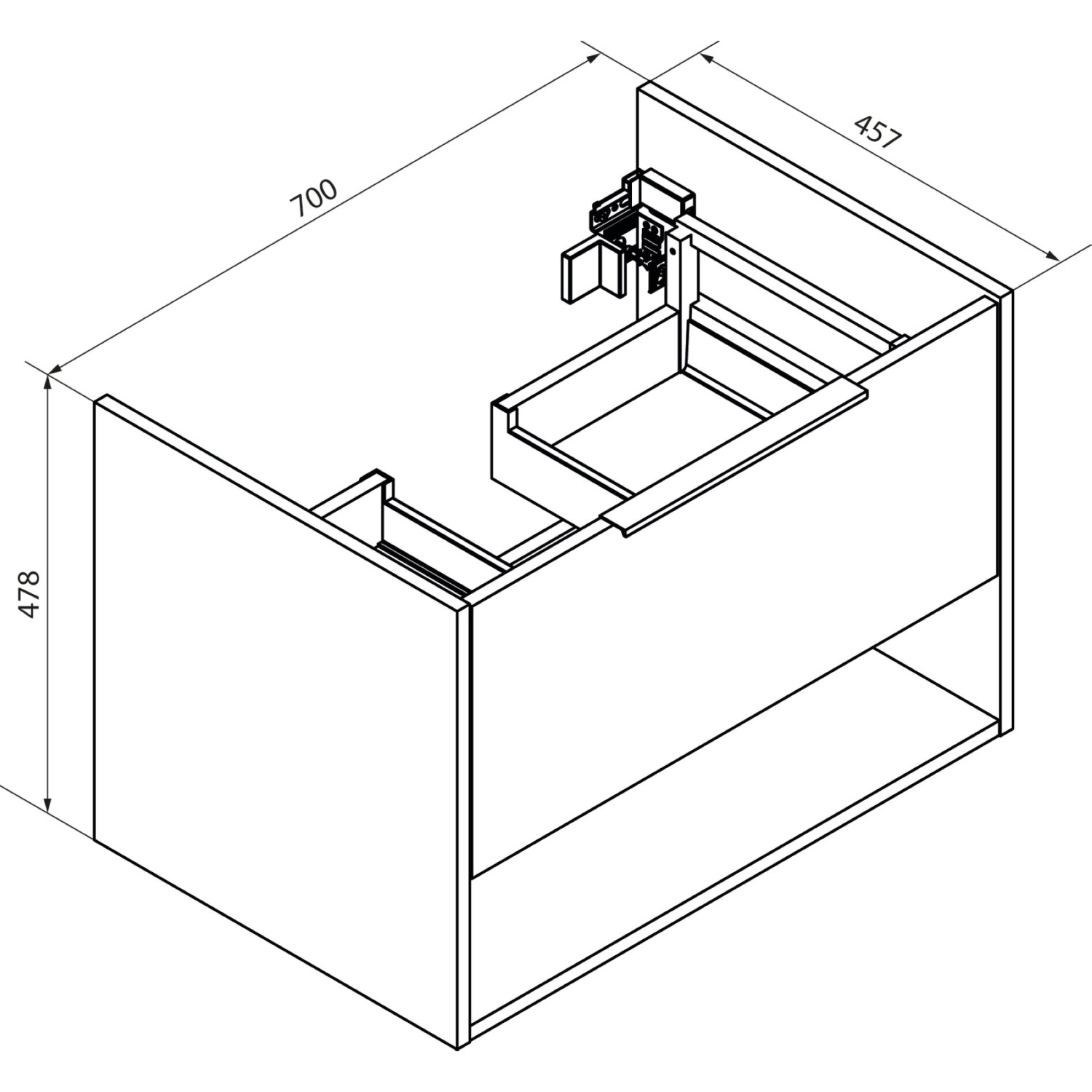Skizze Fackelmann Waschtisch-Set B.Paris, 70,5cm, Schwarz Matt-Rigoletto Eiche, mit Maßangaben.