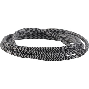 Just Light Textilkabel, 3-adrig, schwarz-weißes Zickzack-Muster.