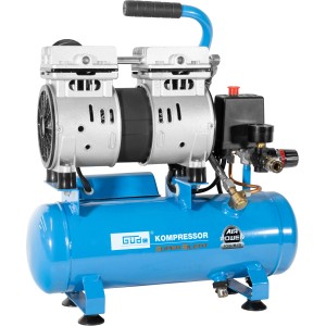 Blauer Güde Kompressor Airpower 105/8/6 Silent mit 6 l Kessel und Tragegriff.