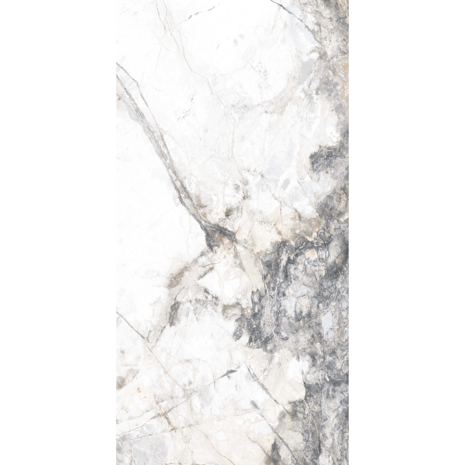 United Tile Bodenfliese Marble Riva Gold, weiß-graues Feinsteinzeug in Marmor-Optik mit goldenen Adern, glasiert, poliert, 60x120 cm.