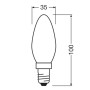 Abbildung einer Osram E14 LED Lampe in Kerzenform mit Maßangaben.