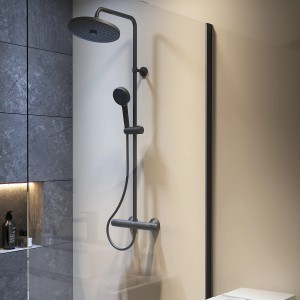 Ideal Standard Brausegarnitur A7210XG Ceratherm T25+ in Schwarz Matt mit Kopf- und Handbrause.