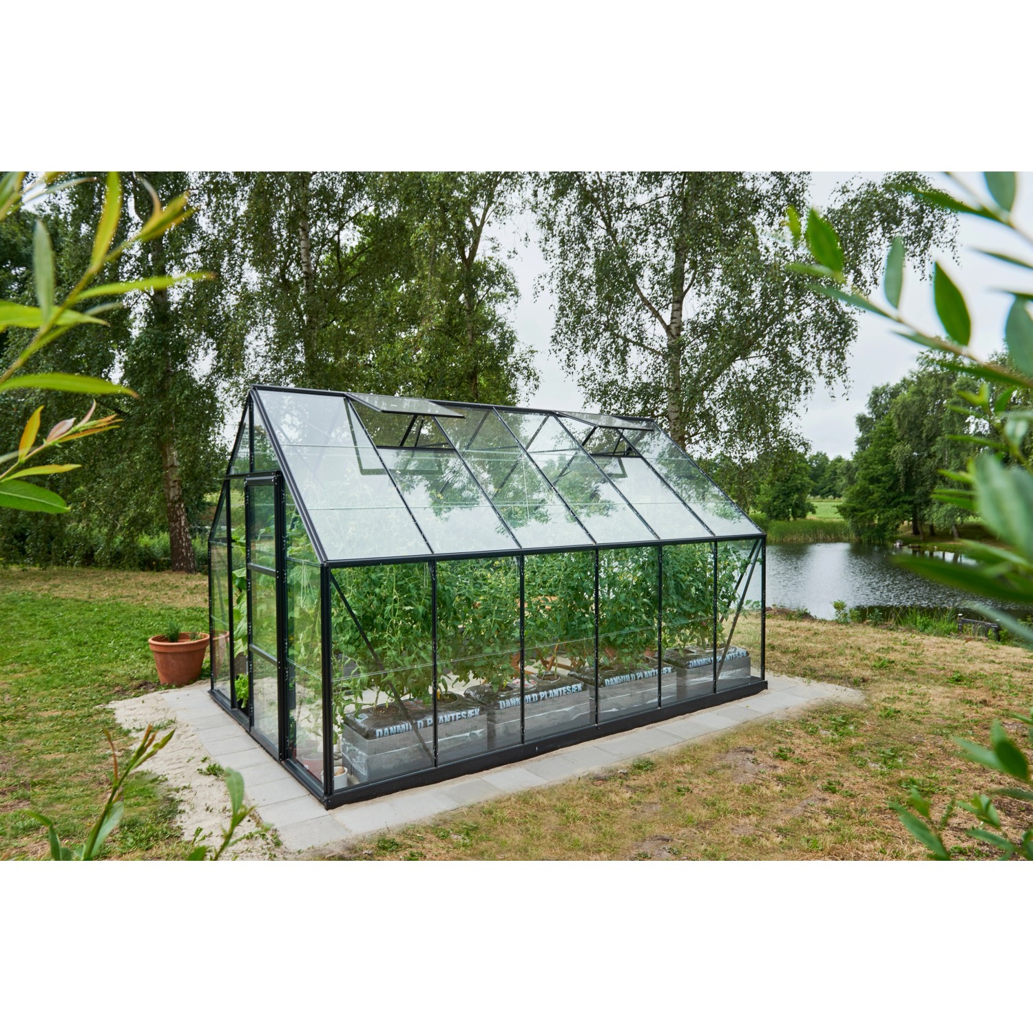 Halls Gewächshaus Universal 128 mit 3 mm Blankglas Schwarz 9,9 m² ...