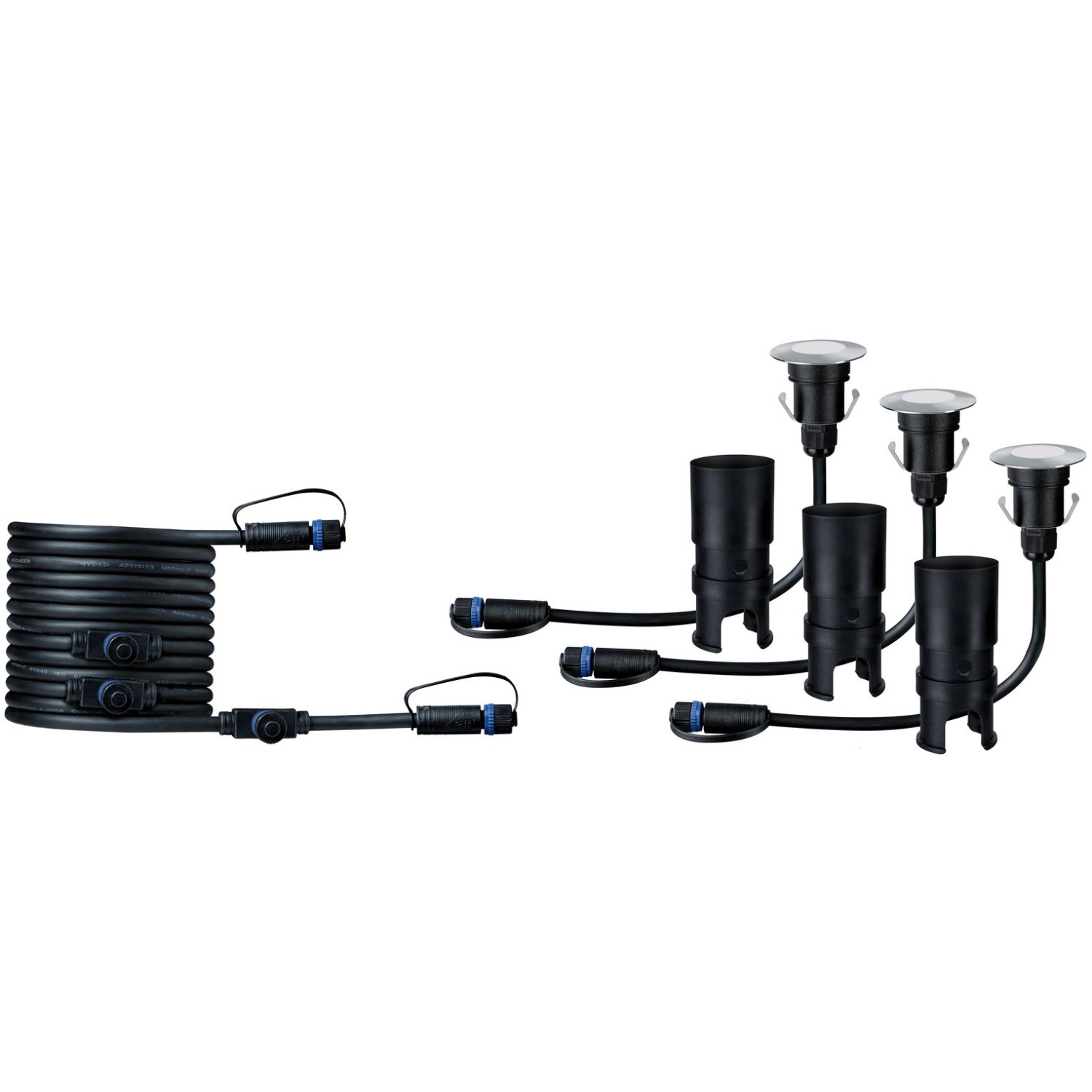 Paulmann Plug&Shine Bodeneinbaustrahler Ergänzungsset mit 3 Leuchten und Kabel für Außenbeleuchtung.