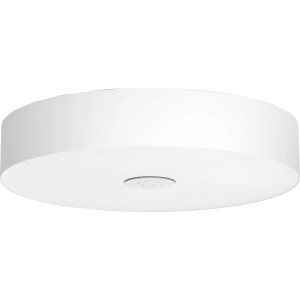 Weiße, runde Philips Hue White Ambiance Fair Deckenleuchte mit Dimmer.