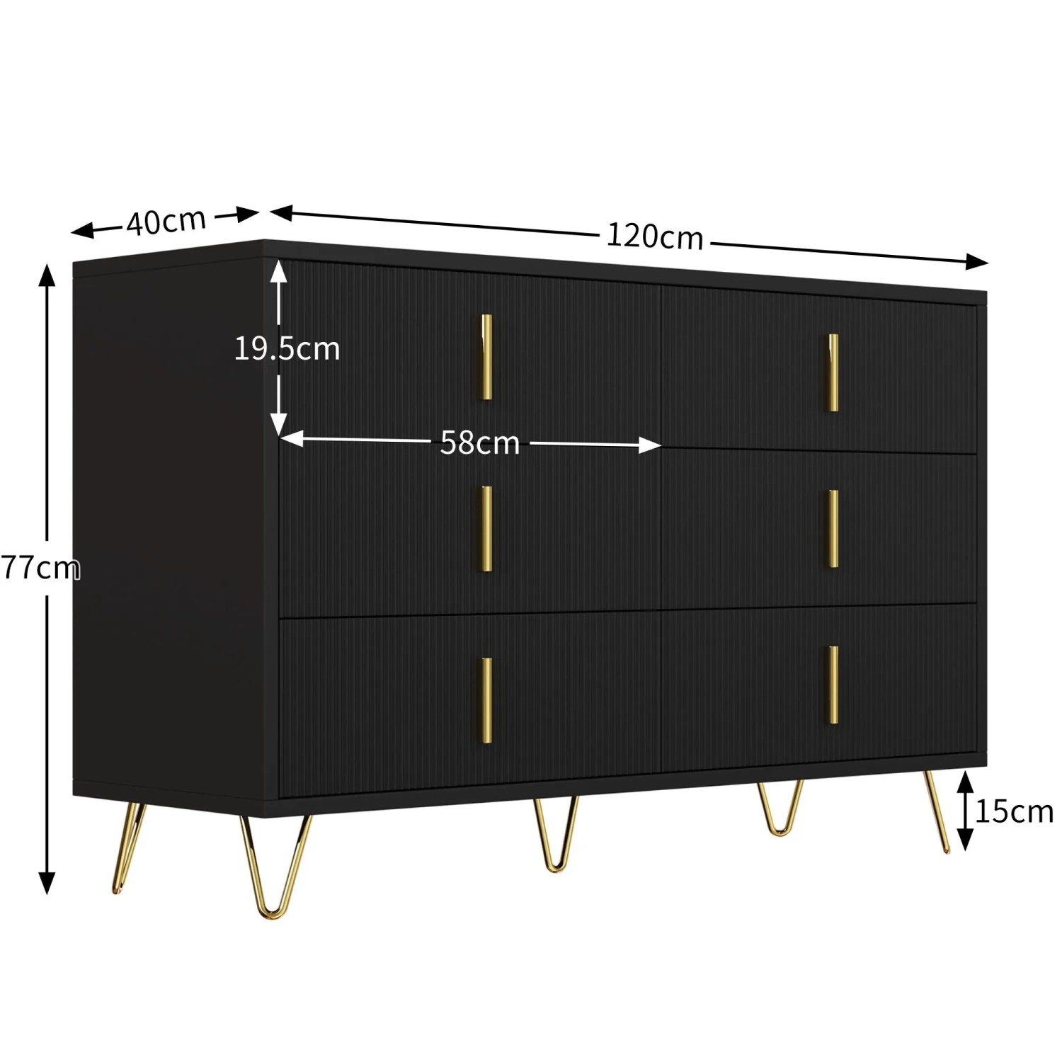 okwish Sideboard mit Goldgriffen Stauraum Wohnzimmer 120x40x77cm Schwarz_5