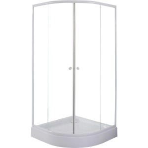 Sanotechnik Runddusche Set, 90x90 cm, mit weißem Rahmen und Klarglas. Komplett mit Duschtasse.