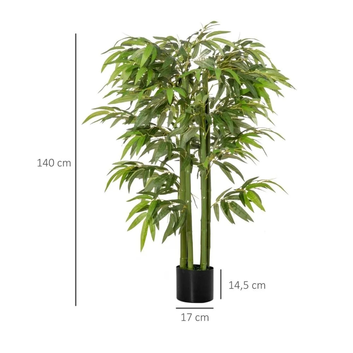 HOMCOM künstlicher Bambusbaum, 140 cm hoch, mit grünen Blättern und schwarzem Topf. Realistischer Look für drinnen & draußen.