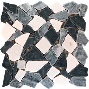 Mosaikmatte Polygonal in Schwarz, Grau und Weiß, 30x30 cm. Bruchmosaik für vielseitige Anwendungen.