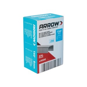 Arrow Klammern T50, 8 mm, 5000 Stück im Karton. Flachdrahtklammern für Tacker.