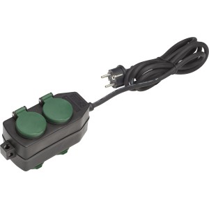 Schwarze 4-fach Steckdosenleiste mit 2 m Kabel für den Außenbereich.