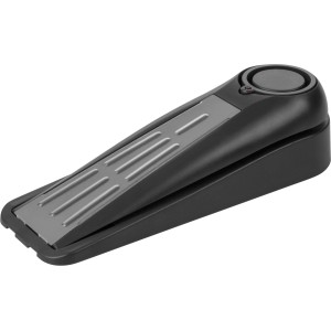 Schwarzer Türstopper-Alarm zur Einbruchprävention, mit Anti-Rutsch-Füßen.