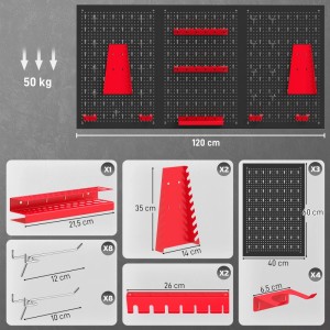 HOMCOM Storage Bins Parts Rack Stahl 60L x 40B x 2H cm Schwarz+Rot