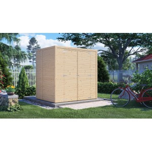 Bertilo Holz-Gartenhaus Box 2, naturbelassen, mit Doppeltür im Garten.
