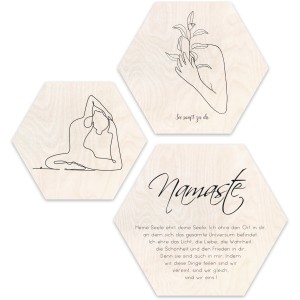 Pro Art Bildkacheln Cut-Out Line Art III, 3er Set, je 50x50 cm mit Yoga Motiven und Schriftzug.