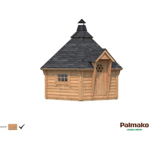 Palmako Grillkota Eva, 376x326 cm, braun tauchgrundiert. Holz-Gartenhaus mit Fenster und Dach.