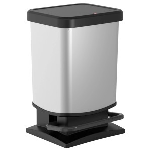 Rotho Treteimer Paso, 20 l, Silber. Mülleimer mit Pedal und geräuschlosem Schließmechanismus.